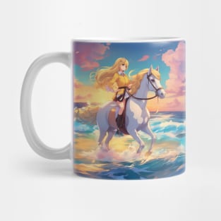 Anime Princess Cute Girl with White Horse collorful Mug